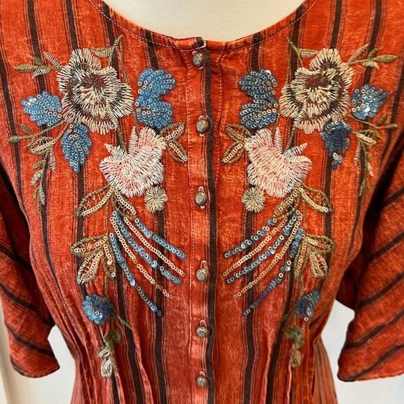 Anthropologie Medium Dress Boho Midi Embroidered Aratta Silent Journey RARE - Picture 3 of 15